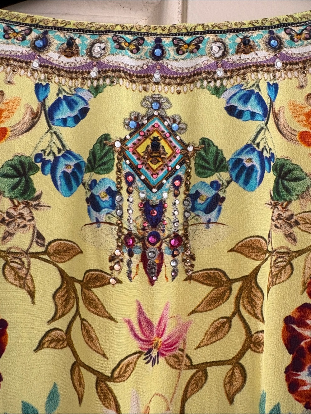 Camilla Silk Maxi Dress Yellow Floral Crystal Embellished XL - Picture 3 of 7